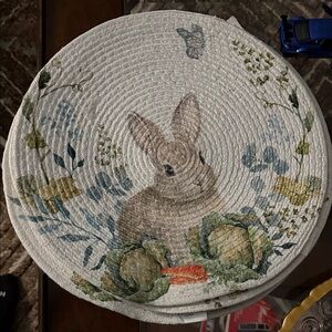 Nicole Miller Bunny Print Table Linens - White and Green